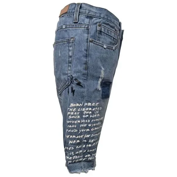Civil Regime Distressed Denim Bermuda Shorts – 100% Cotton, Raw Hem, Size W30 - Picture 4 of 16
